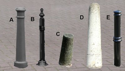 Typical metal and concrete bollards