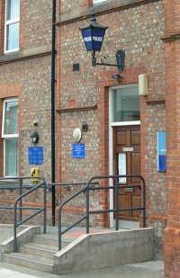 Police Station entrance with lamp