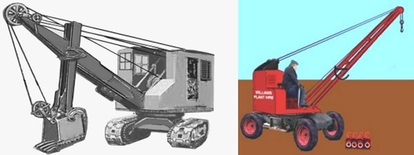 Sketch of a mechanical shovel and a light petrol crane