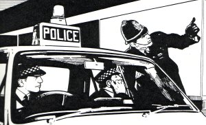 Sketch of Police motor car patrol in the later 1960s