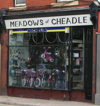 Mr Meadows bike shop in Cheadle village