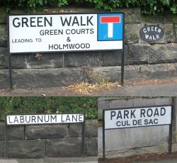 Typical small Victorian and post war sheet metal street name plaques
