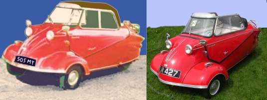 Messerschmit bubble car, fore and aft seating and a BMW Isetta with side by side seating