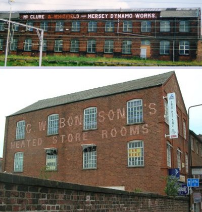 Photos of buildings with bainted out brickwork name
