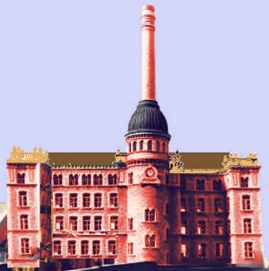 Sketch based on the Bliss & Sons Tweed Mill showing chimney built onto tower