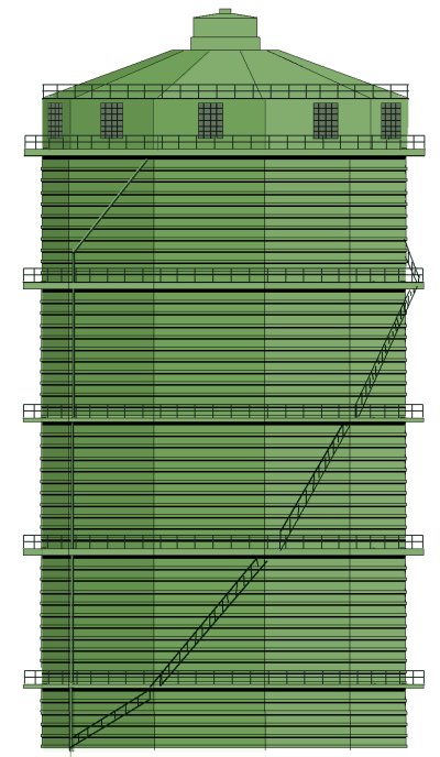 Sketch showing typical 'Dry' storage gas holder