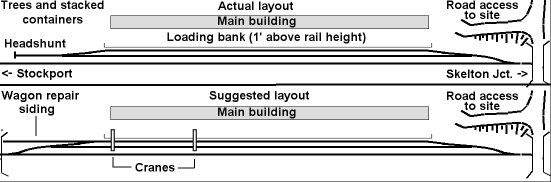 Sketch showing the track plan of the Northenden waste disposal terminal and suggested alternative for a layout