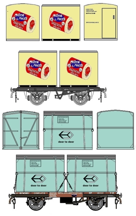 AFP boxes in Birds Eye, BR and Macfisheries livery, McVitie and Price containers