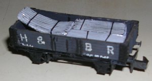 Model wagon with load of corrugated iron sheet