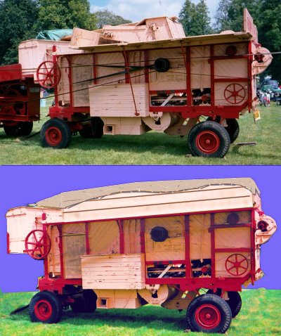 Threshing machine in use