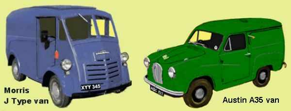 Morris J type van  and Austin 5cwt van from the 1950s