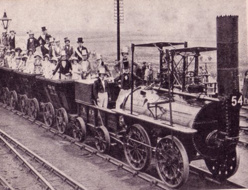 photo showing a Locomotion No.1 replica on the Stockton and Darlington line in 1925