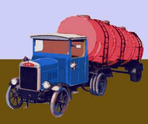 Sketch showing a Scammel articulated tanker lorry