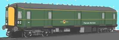 Sketch of Class 128 Parcels Railcar in early green livery