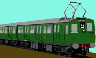 Sketch of a Class 306 three car unit in original green livery