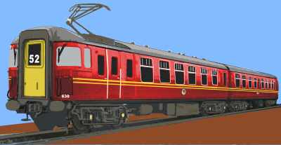 Sketch of a Class 309 two car unit in maroon livery