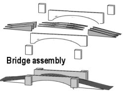 Sketch showing assembly of bridge from card pieces
