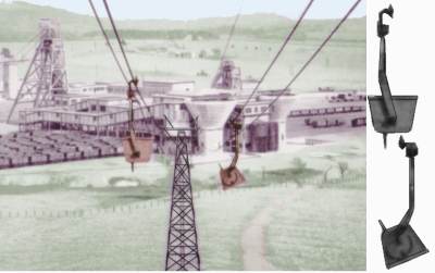 British coal mine spoil conveyor photographed later 1950s