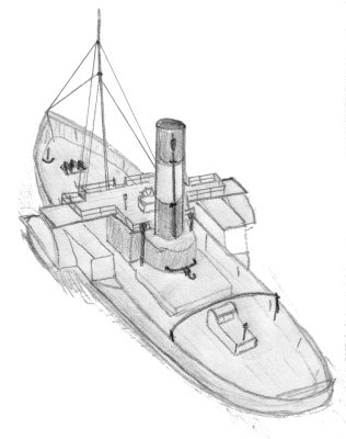 Sketch showing main details for a paddle tug