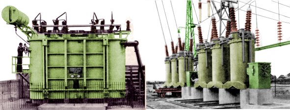 Large transformer and three phase oil-filled switch gear