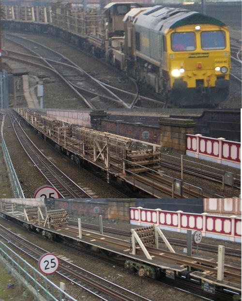 Photographs of a welded rail train