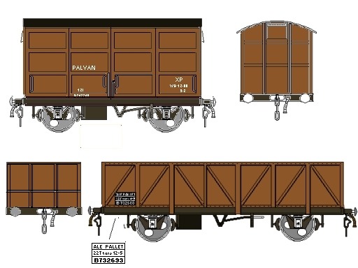 Sketches of later pattern British Railways pallet van and palletised 'ale' wagon