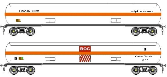 Sketch showing liveries on Modern Bogie gas tank wagons