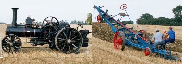 Typical steam ploughing engine and ballance plough