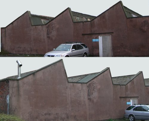 Photos showing two faces of a typical north light roof