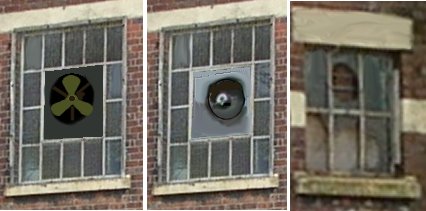 Metal framed windows fitted with electric exctractor fans