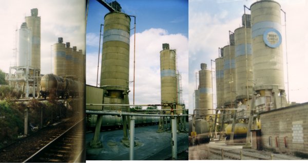 Photos showing 1960s cement depot cement silos