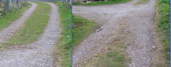 Photo of an un-tarred Macadam road junction on a 'country' lane