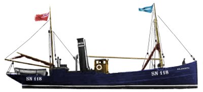 Sketch of a steam trawler built in 1910 (operating from Noth Shields as indicated by the SN code)