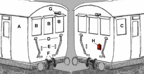 Sketch showing mods to a Farish suburban coach to produce an LMS/BR push-pull coach