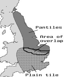 Sketch showing distribution of traditional plain tile and pantile roofs.