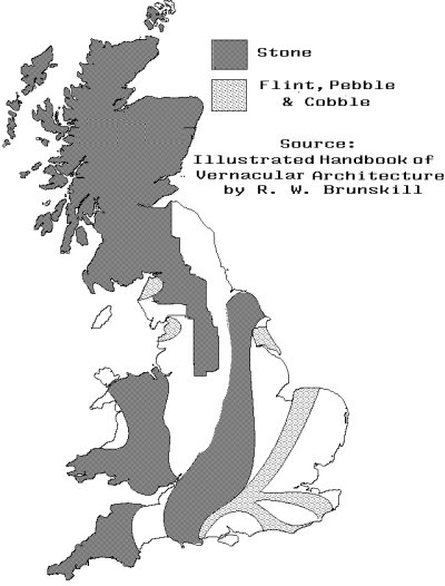 Sketch showing Areas where stone was regularly used for building.