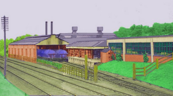 Sketch showing the Express Daries creamery beside the Settle and Carslile line just after the Second World War.