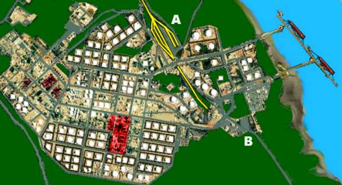 Sketch showing a Plan view of a typical refinery complex