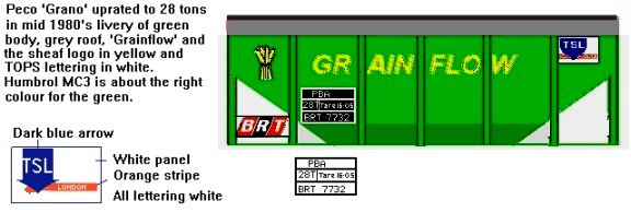 Sketch of a Peco grain hopper in Grainflow livery