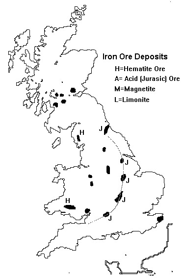 Map of UK iron ore deposits